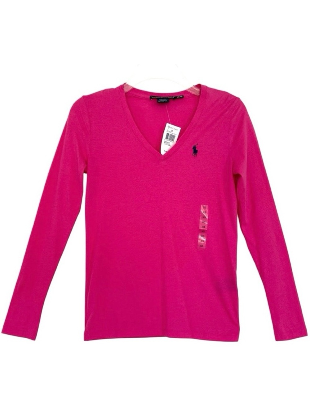 Ralph Lauren Sport V-Neck Long Sleeve Women’s Pink Tee Shirt, Size XS NWT Preppy